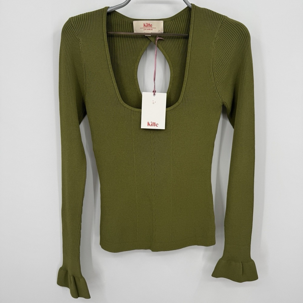 Kilte Collection Nelly Long Sleeve Square Neck Top Eucalyptus 1 S Ruffle Sleeve